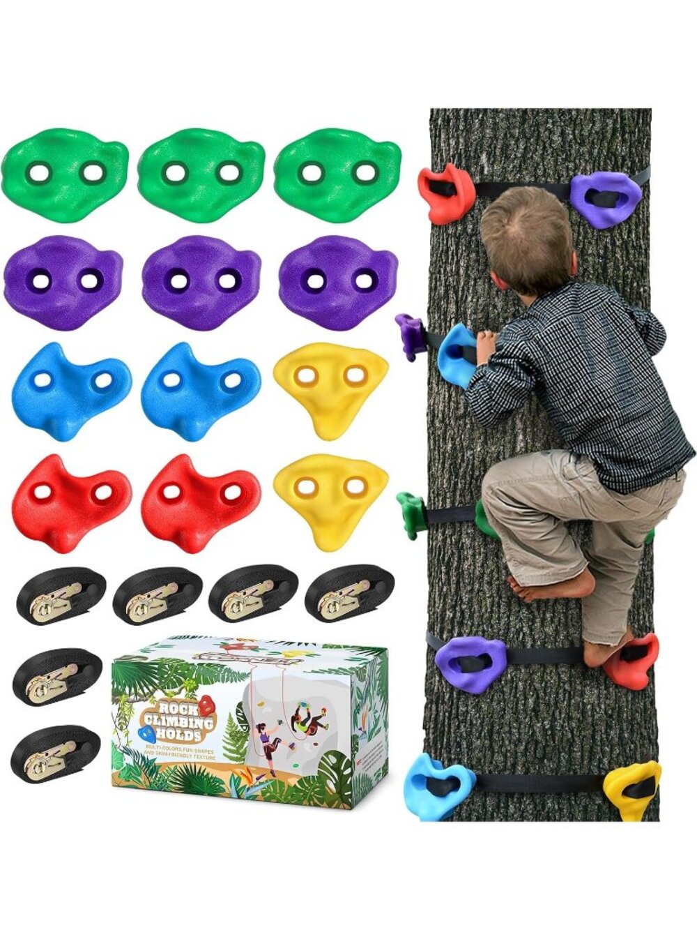 New Adult Climbing Rocks with 6 Ratchet Straps for Outdoor